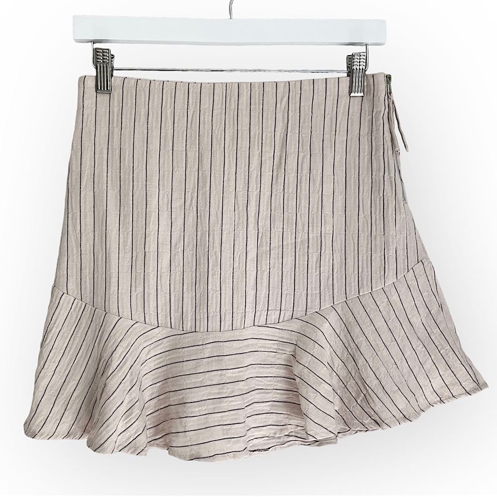 NWT Lost + Wander Linen Blend Mini Skirt Light Pink‎ Cream Black Striped Medium